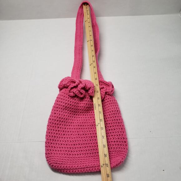 Crochet Shoulder Bag Pink Medium Purse Handmade Ruffle Dollcore Coquette Spring - Picture 4 of 12